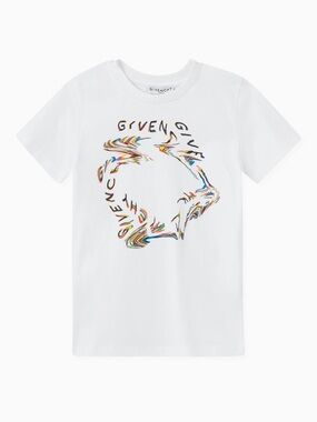 Givenchy White Short-Sleeve Tee with Multicolor Distorted Logo